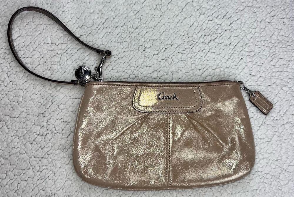 Coach Gold Metallic Large Wristlet Clutch Purses